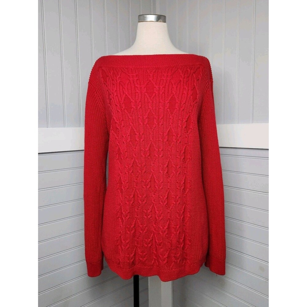 Tommy Hilfiger Red Mixed Cable Knit Sweater Pullover Womens XL Festive Classic
